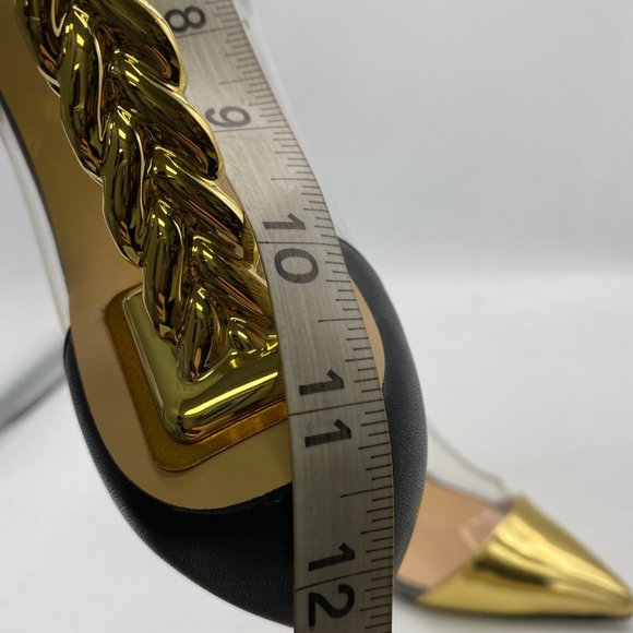 FSJGolden Block High Heels Clear Pumps Pointed Toe Dress Party Evening Shoes - Picture 10 of 11